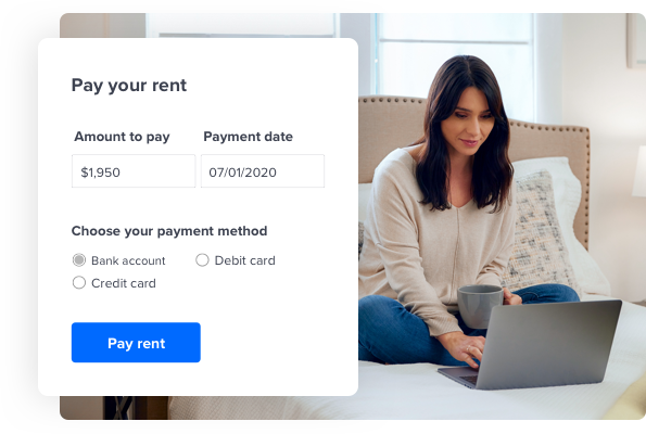 woman paying rent on laptop